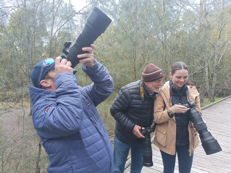 Participants photographing birds during a bird photography workshop