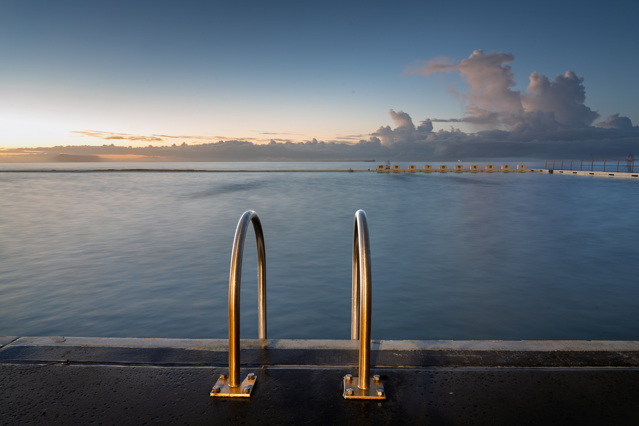 Merewether Ocean Baths ladder and pool edge showing leading lines and coastal composition